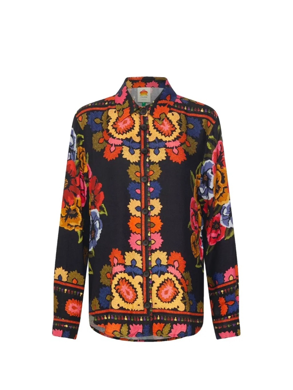 FARM Rio Black Floral Button-Down Shirt with Multicolor Blooms - Picture 3 of 3